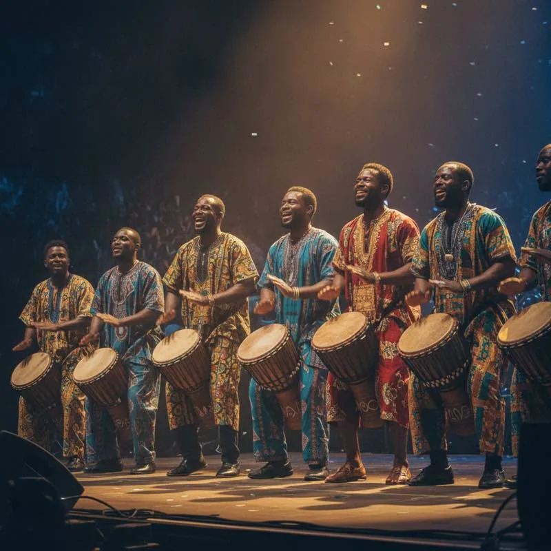 Groupe de percussionnistes djembé sur scène